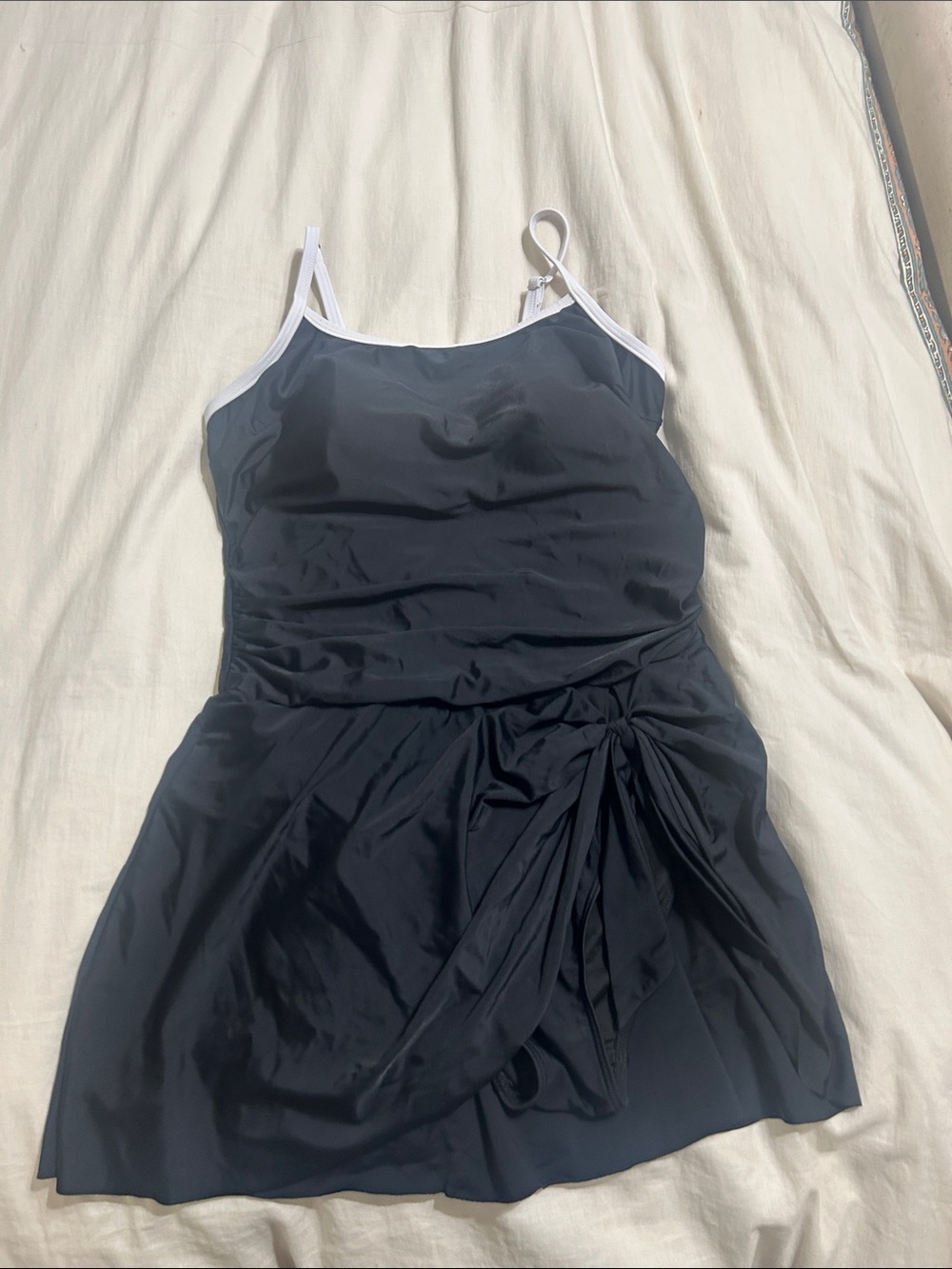 Amazon Black One-Piece Swim Dress with White Trim
